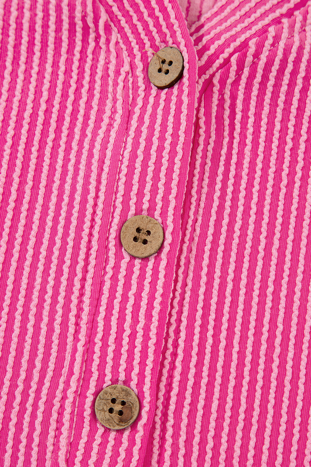 Bright Pink Short Sleeve V Neck Buttoned Romper with Pocket