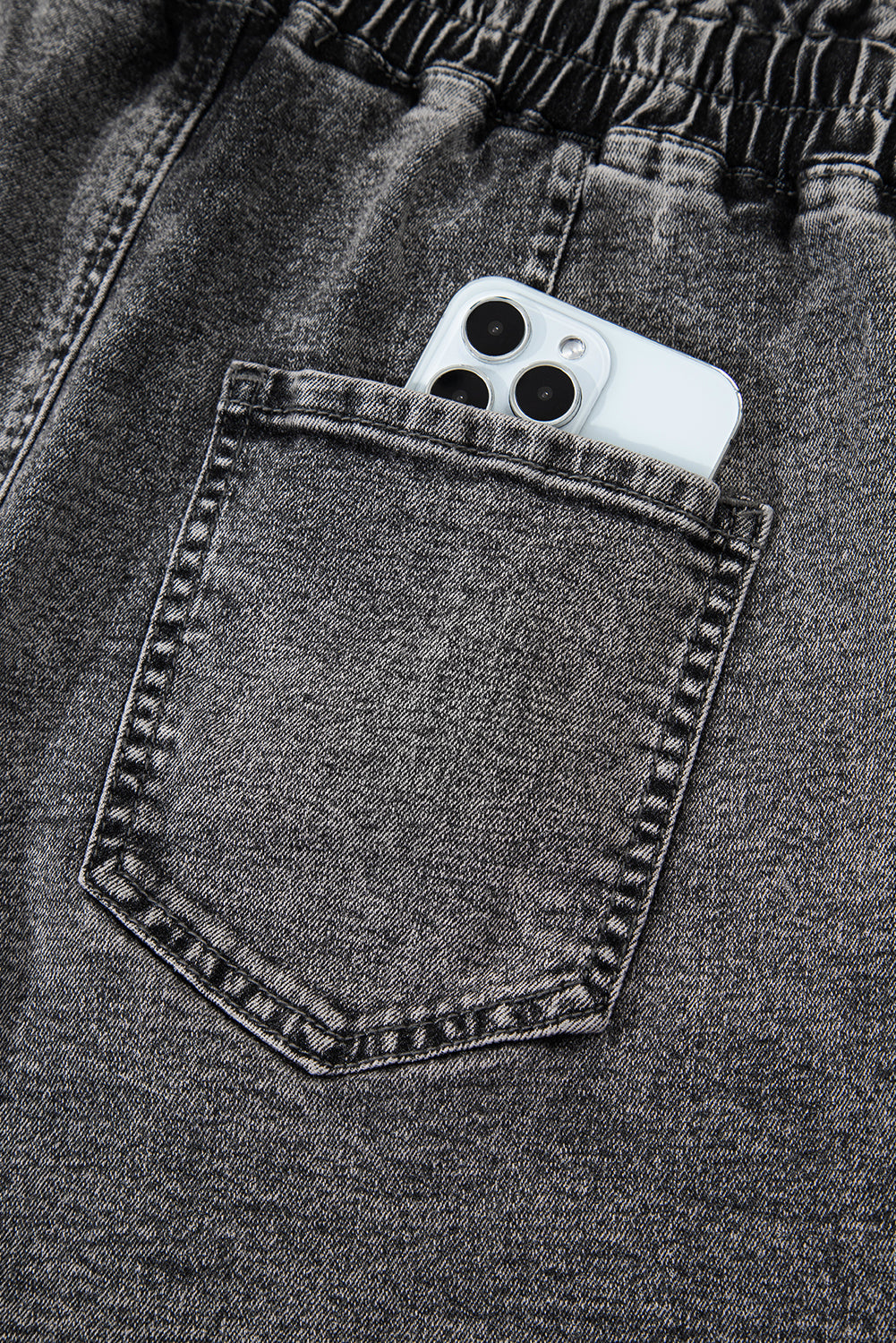High-rise Drawstring Casual Denim Shorts with Pockets