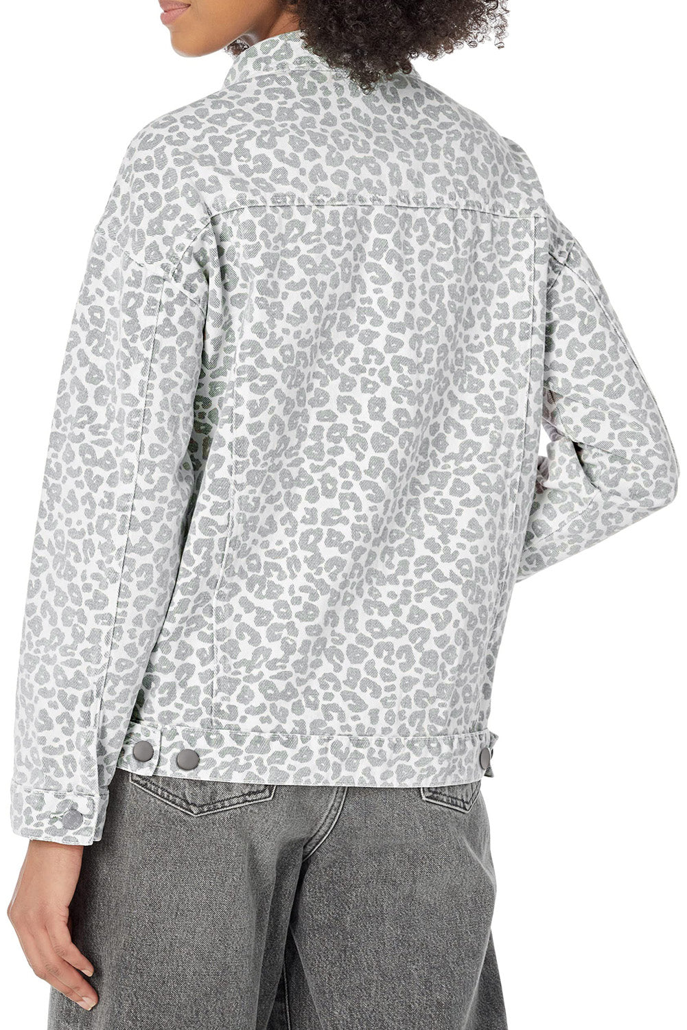 White Leopard Printed Pocket Denim Jacket
