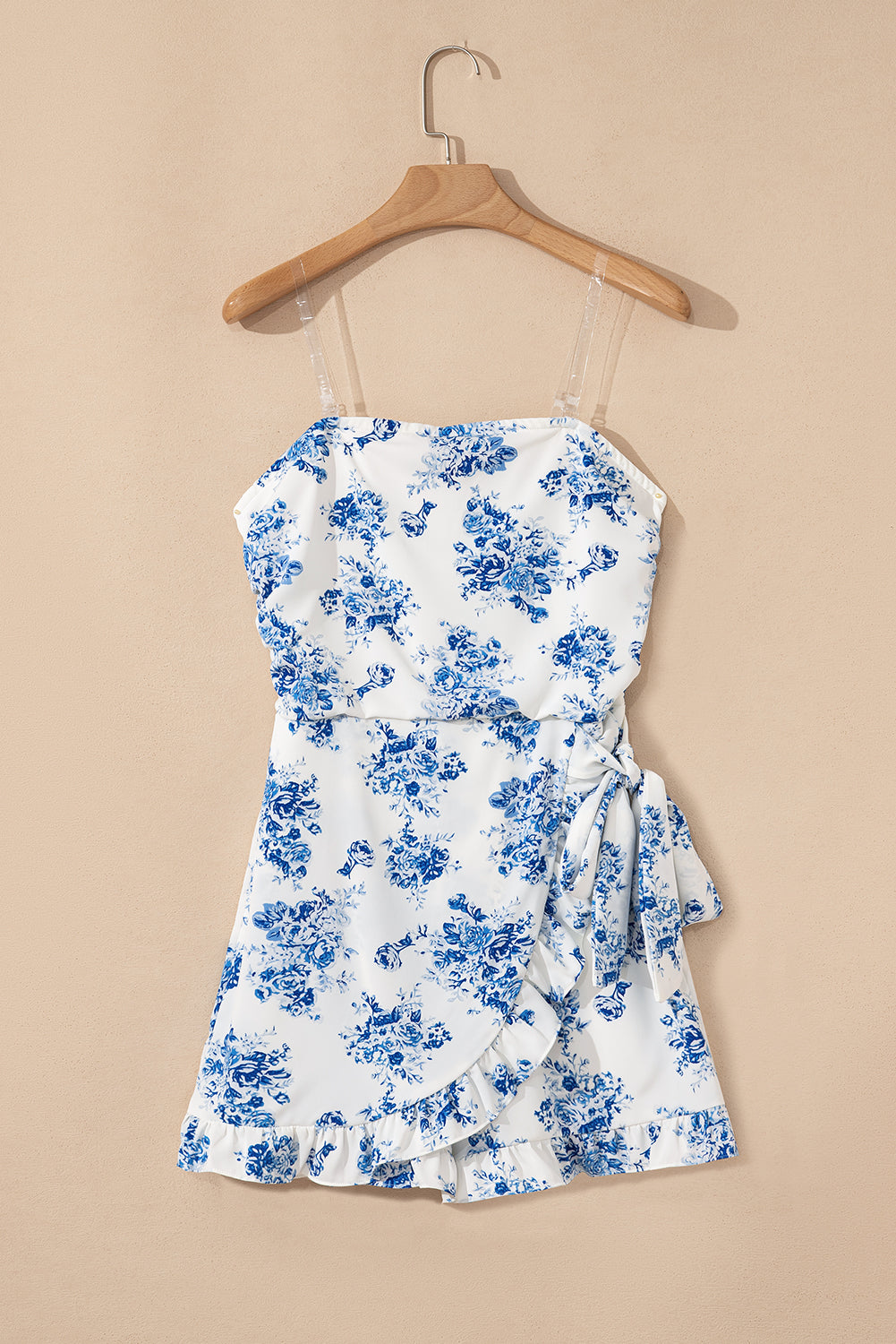 Sky Blue Floral Print Strapless Zipped Back Romper