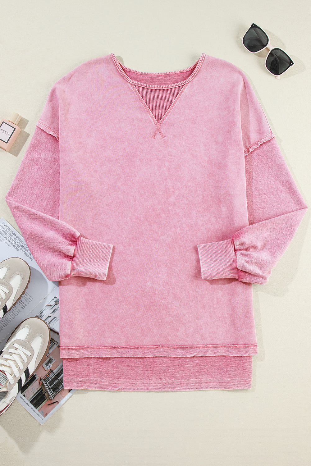 Pink Mineral Wash Pullover Sweatshirt