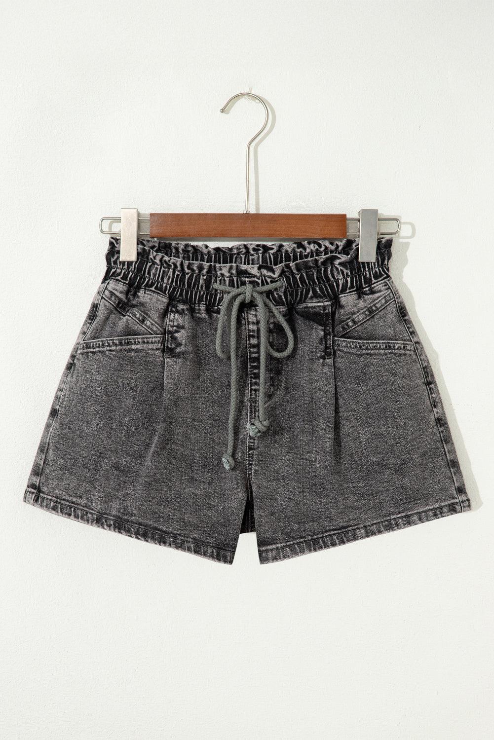 High-rise Drawstring Casual Denim Shorts with Pockets