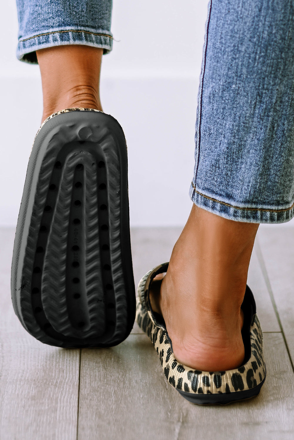 Black Print Thick Sole Slip On Sandals