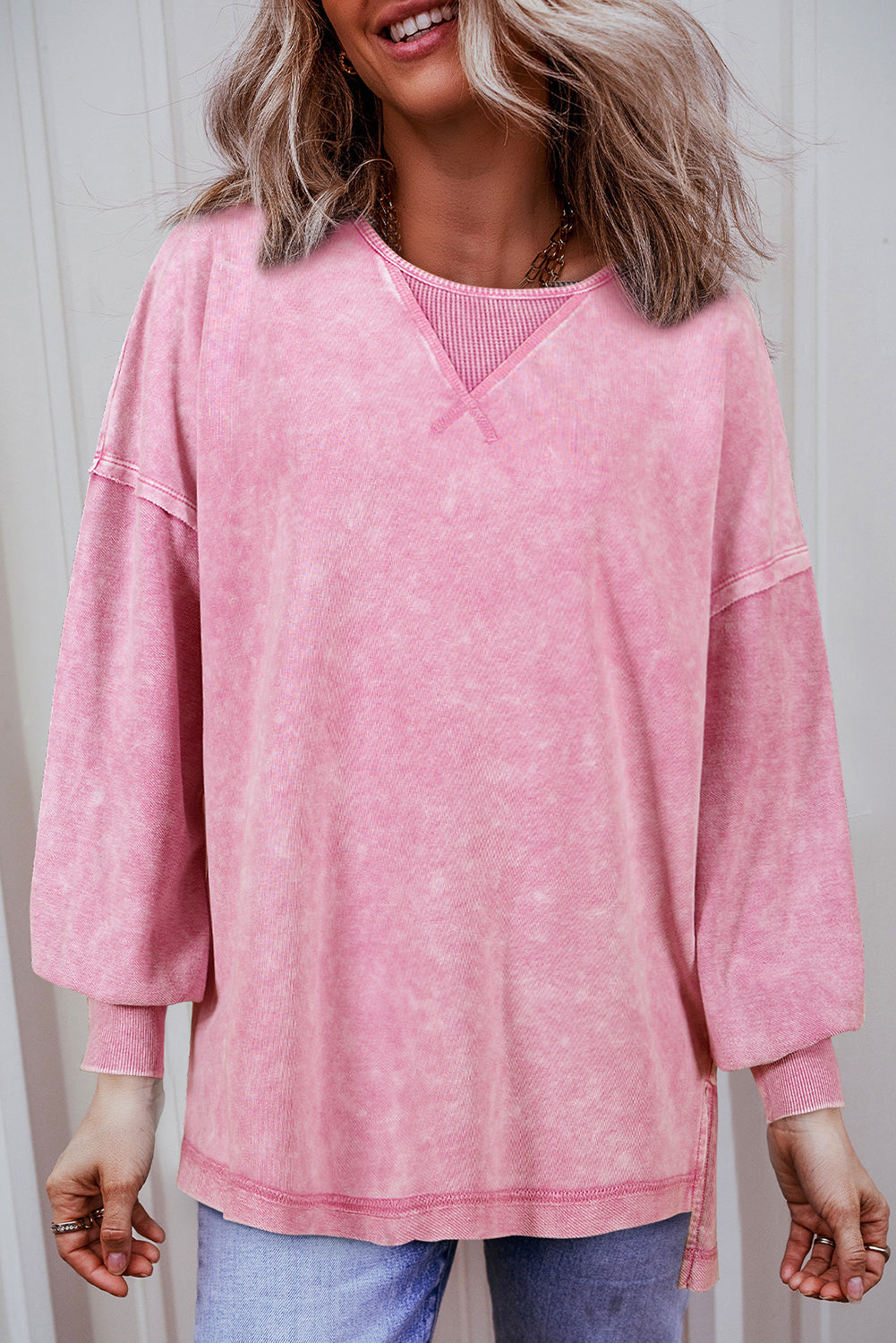 Pink Mineral Wash Pullover Sweatshirt