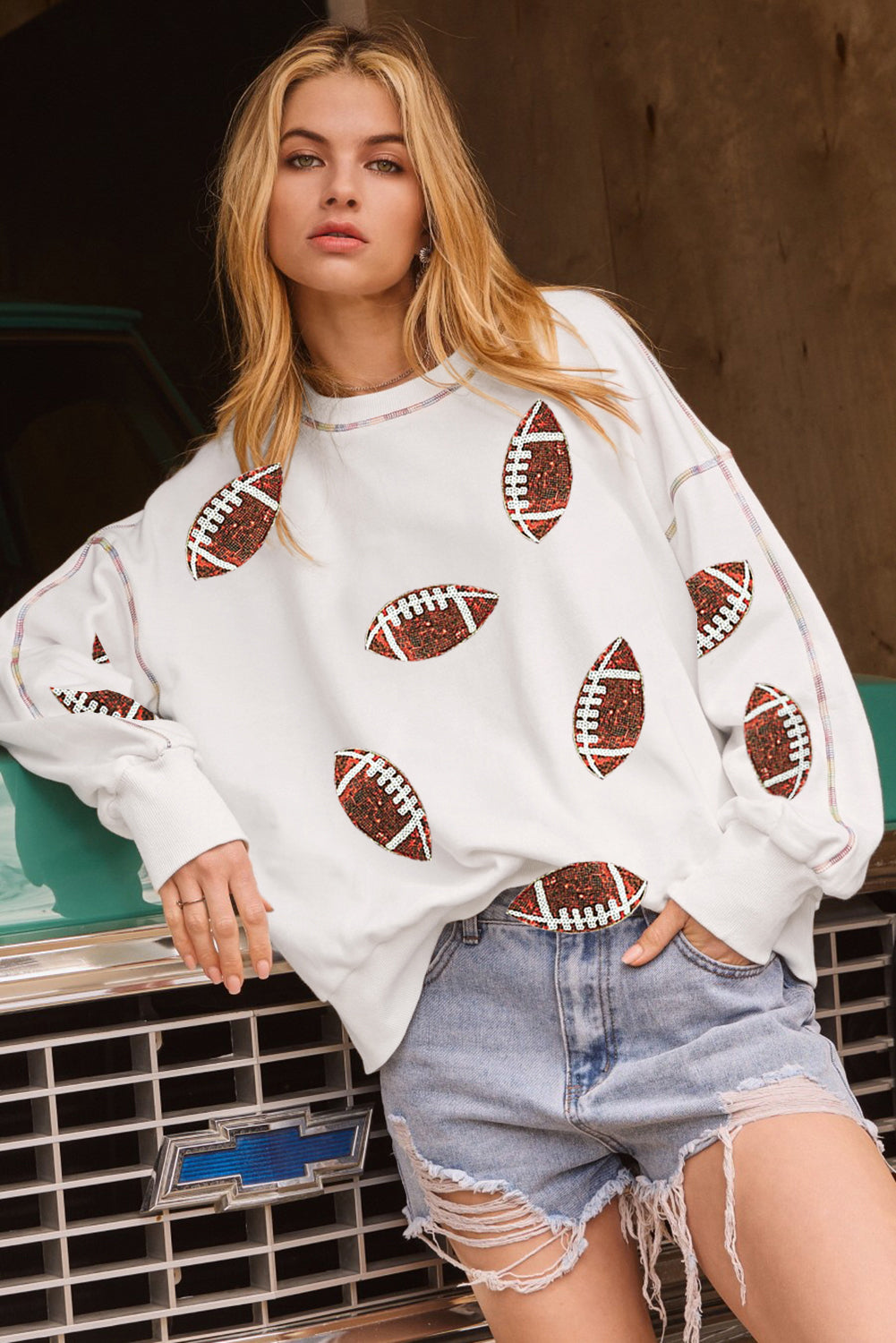 White Football Game Day Sweatshirt