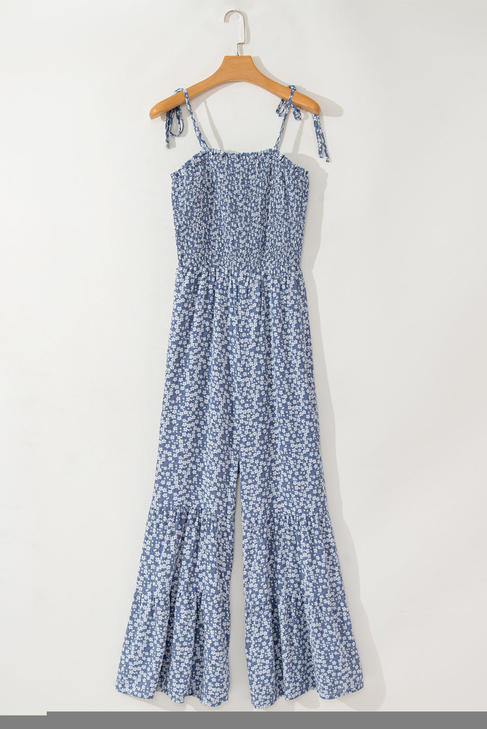 Dusk Blue Thin Straps Wide Leg Floral Jumpsuit