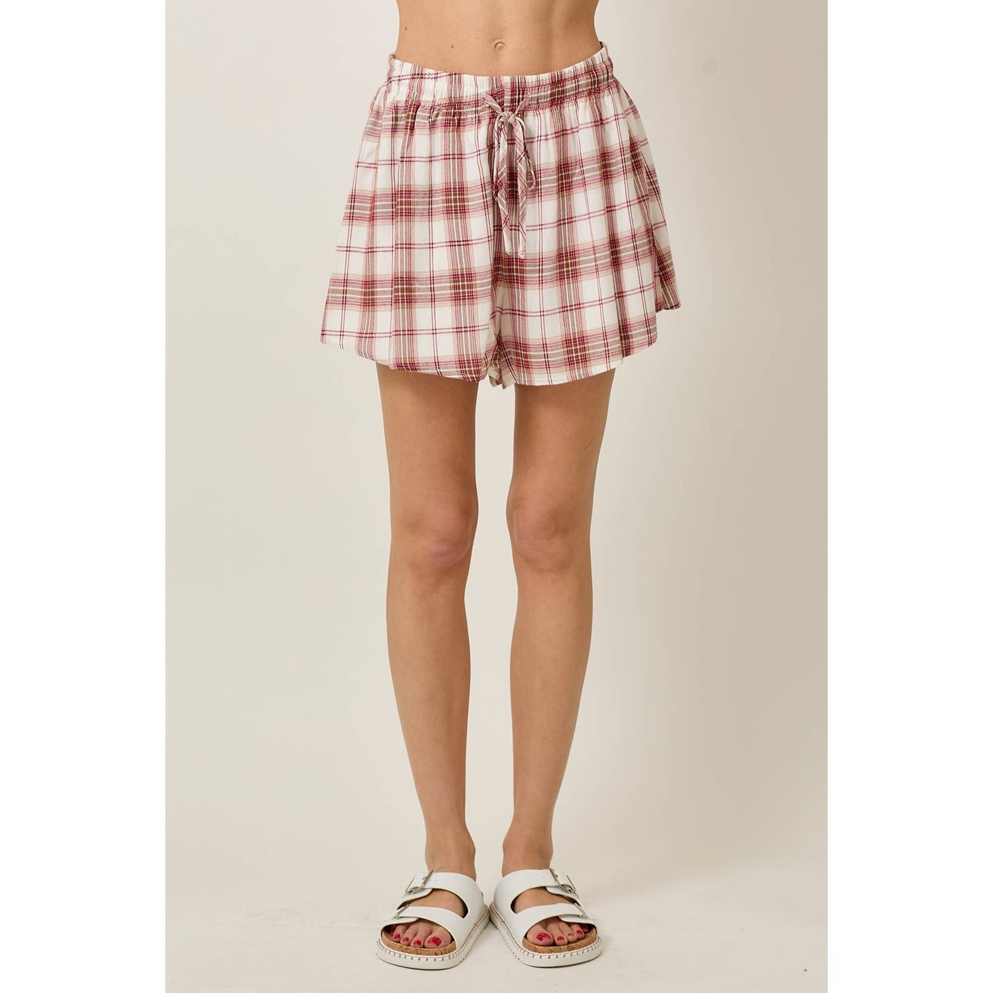 Rayon Plaid Long Sleeve Button Down And Shorts Set