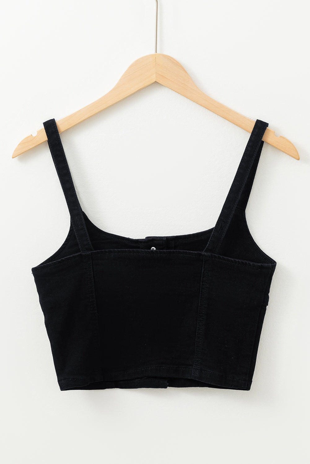 Black Acid Wash Buttoned Cropped Denim Tank Top