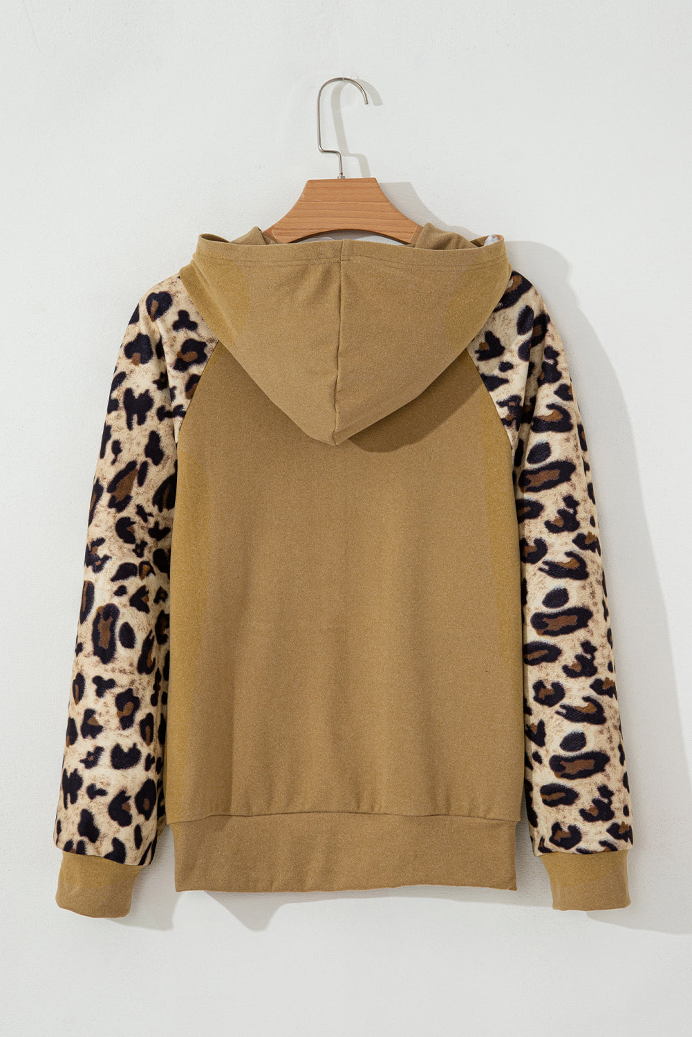 Light Beige Leopard Print Patchwork Half Button Hoodie
