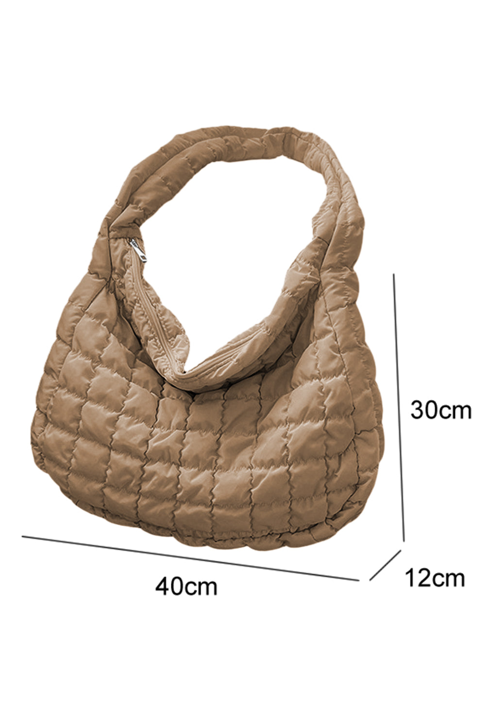 Light Beige Quilted Zipper Large Shoulder Bag
