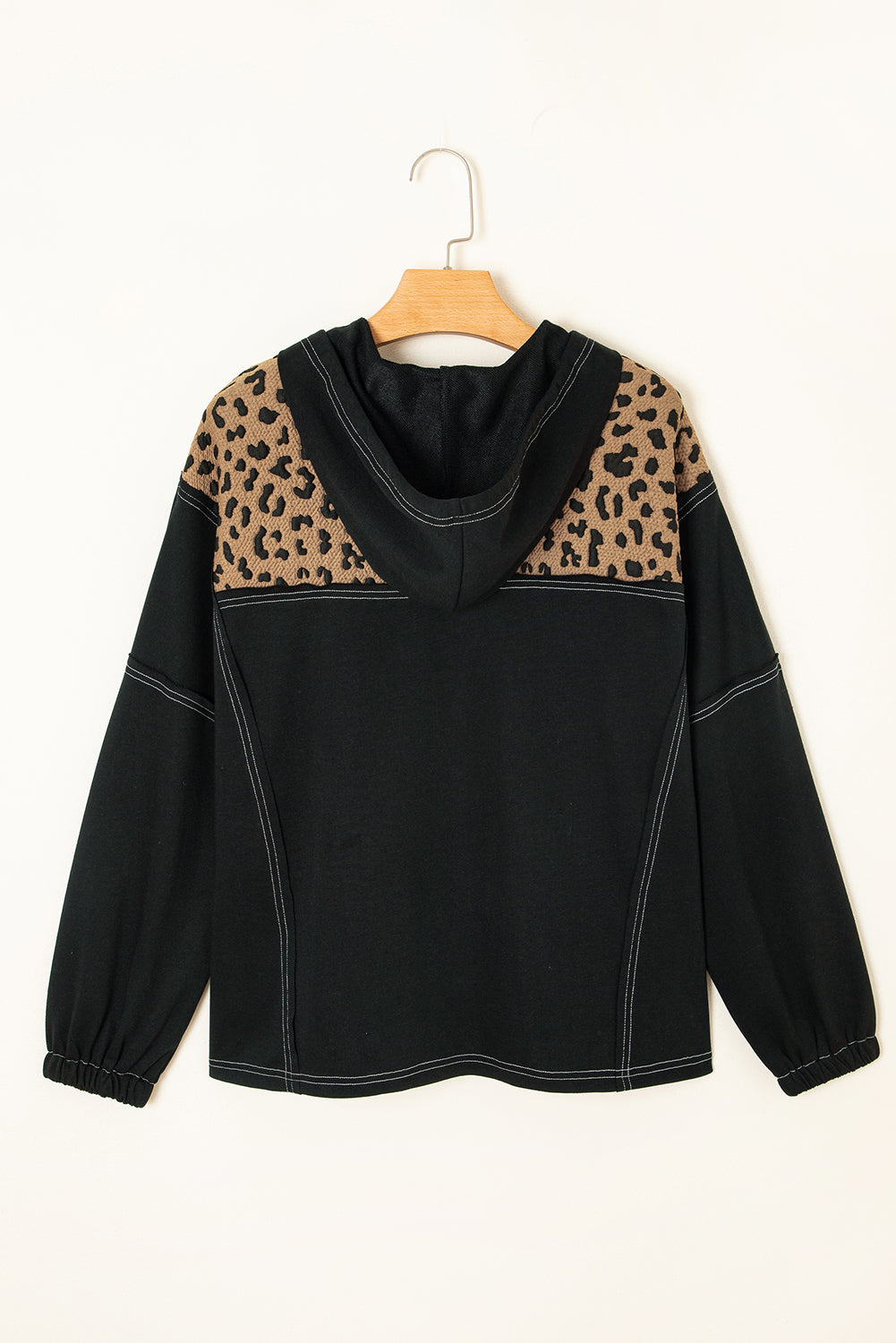 Brown Leopard Patchwork Knotted Cuff Zip Hoodie