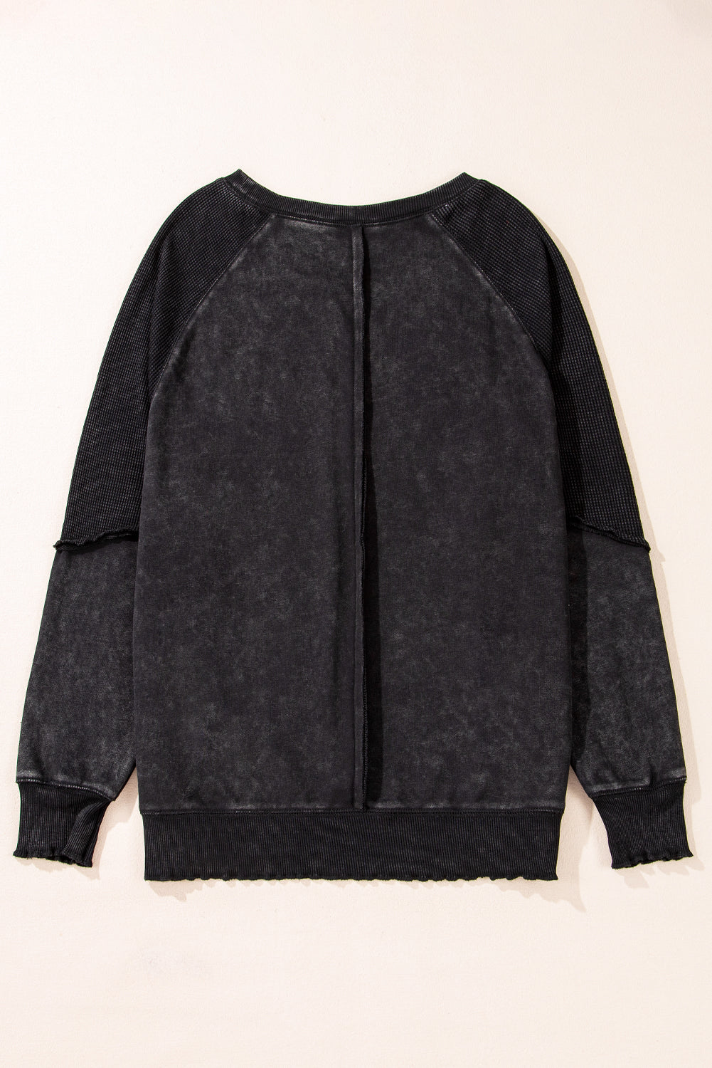 Black Solid Waffle Knit Patchwork Sweatshirt