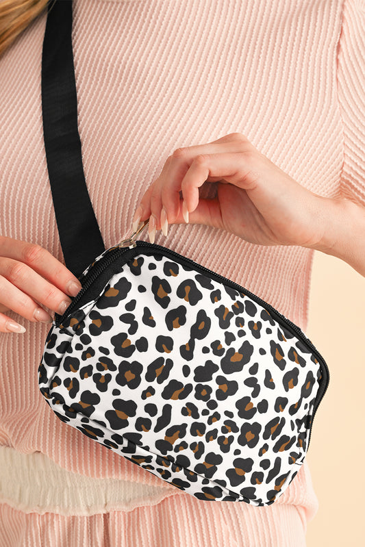 White Cheetah Print Zipped Crossbody Bag