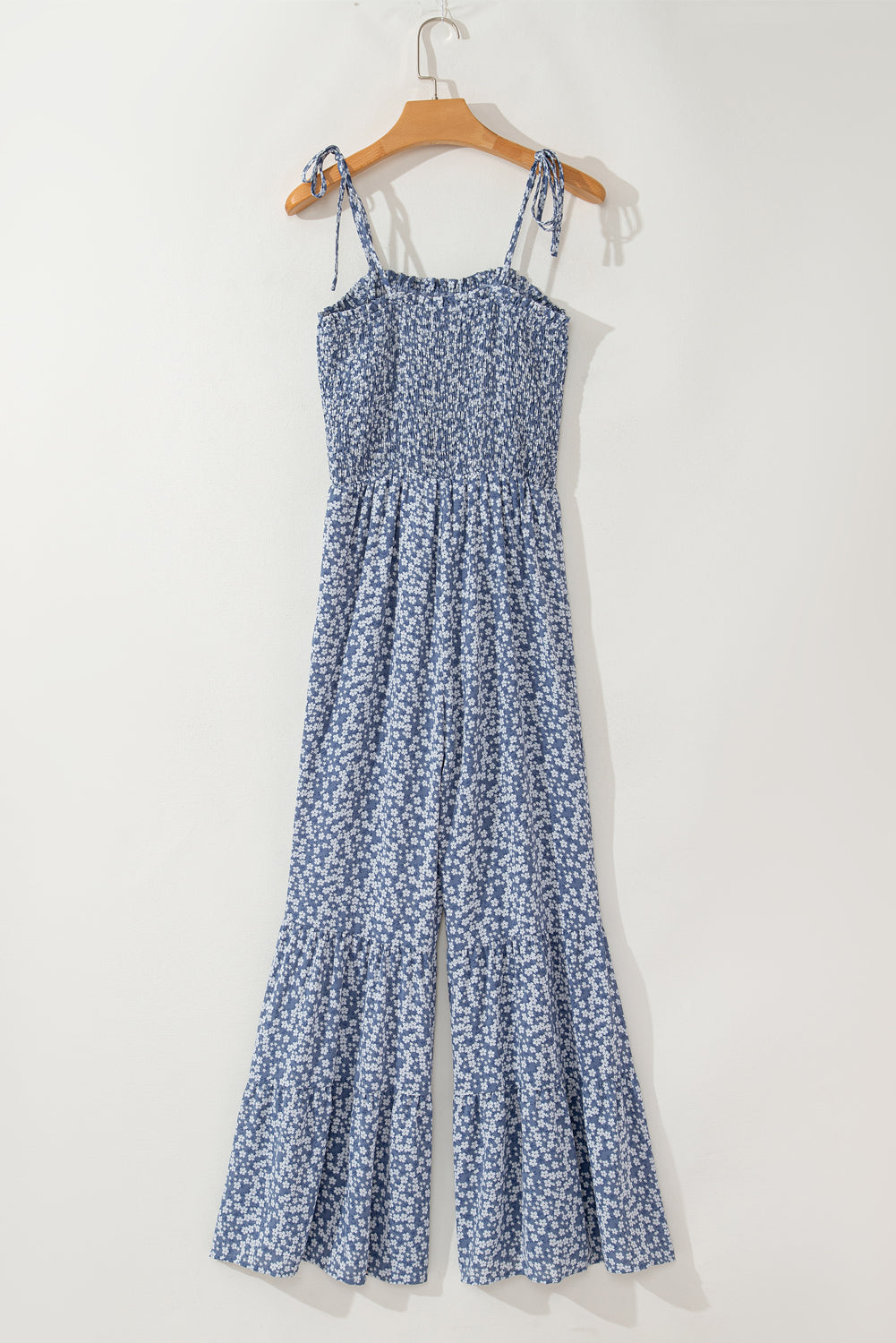 Dusk Blue Thin Straps Wide Leg Floral Jumpsuit
