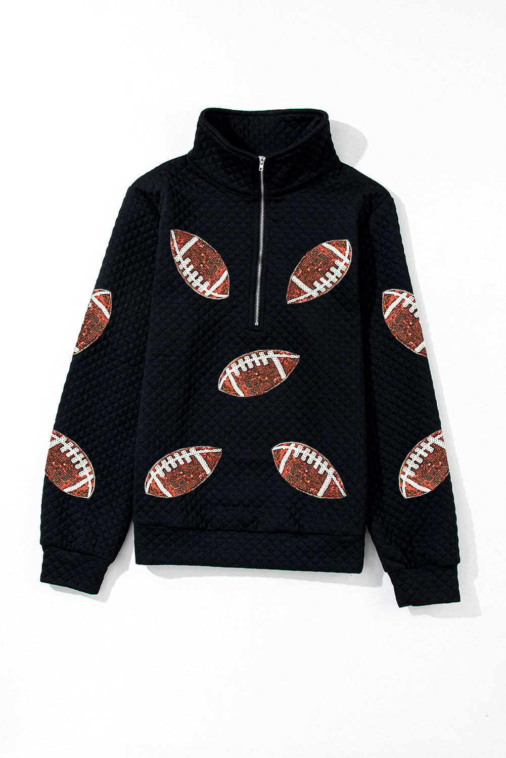 Black Football Patched Quarter Zip Sweatshirt