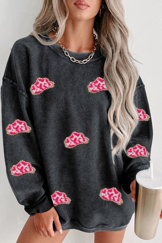 Black Glittering Cowboy Hat Pullover Sweatshirt