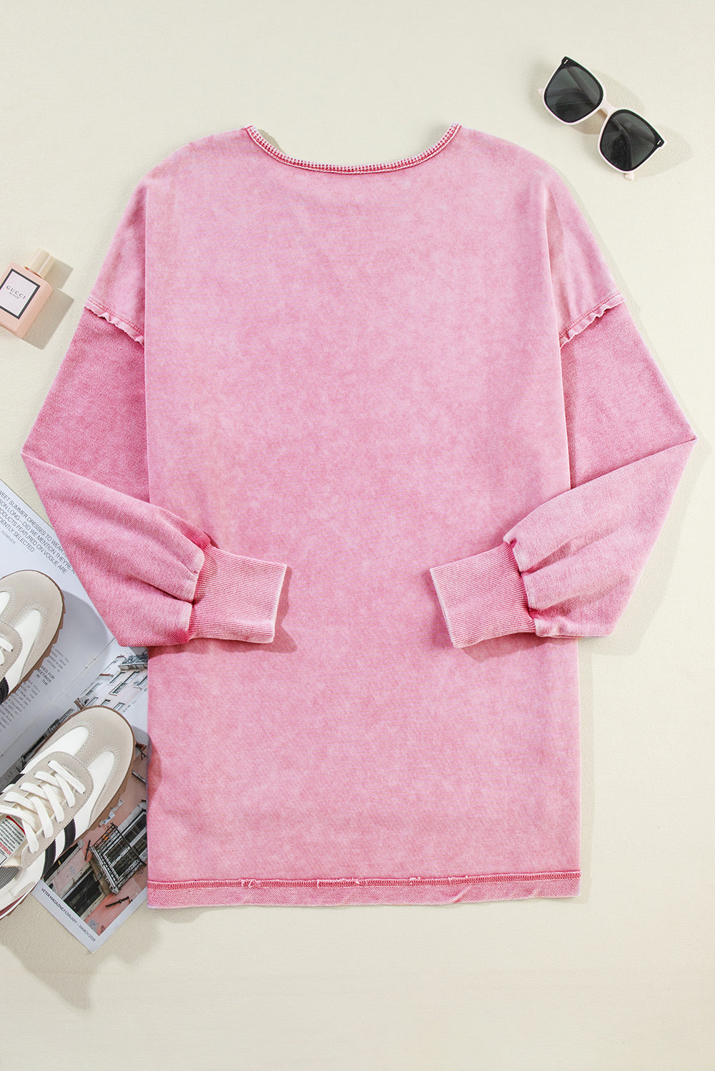 Pink Mineral Wash Pullover Sweatshirt