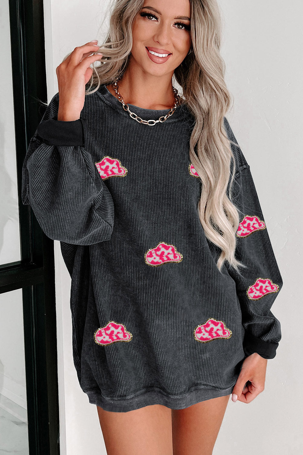 Black Glittering Cowboy Hat Pullover Sweatshirt