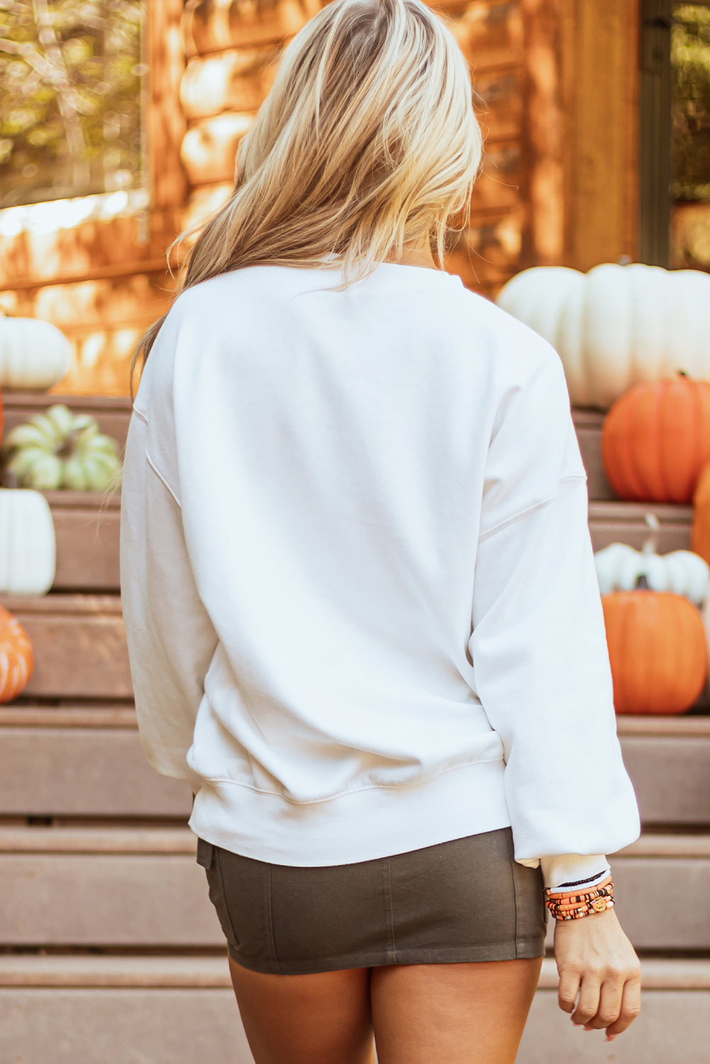 White Halloween Pumpkin Patched Sweatshirt