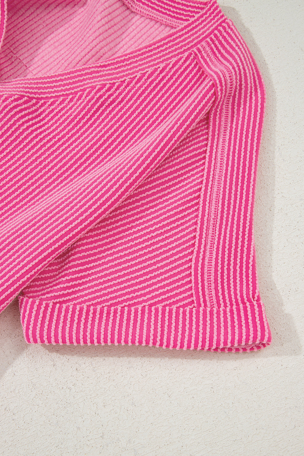Bright Pink Short Sleeve V Neck Buttoned Romper with Pocket