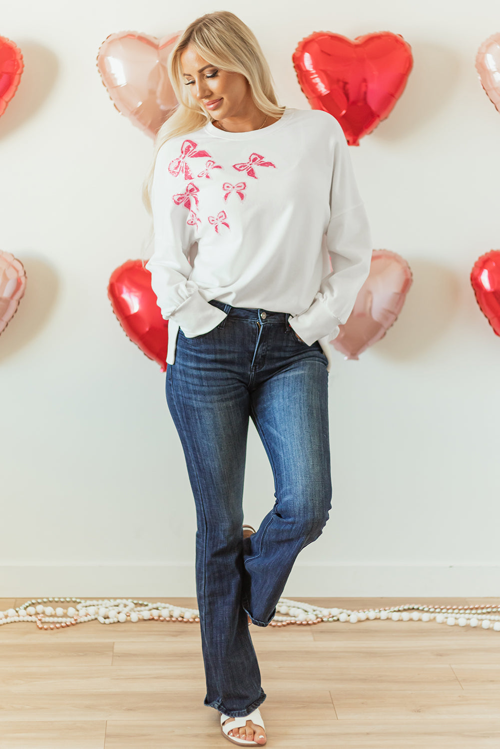 White Bowknot High Low Oversize Sweatshirt