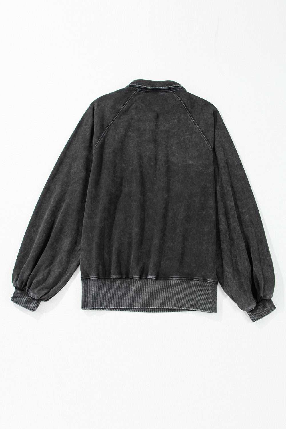 Black Solid Snap Buttons Collared Oversized Sweatshirt