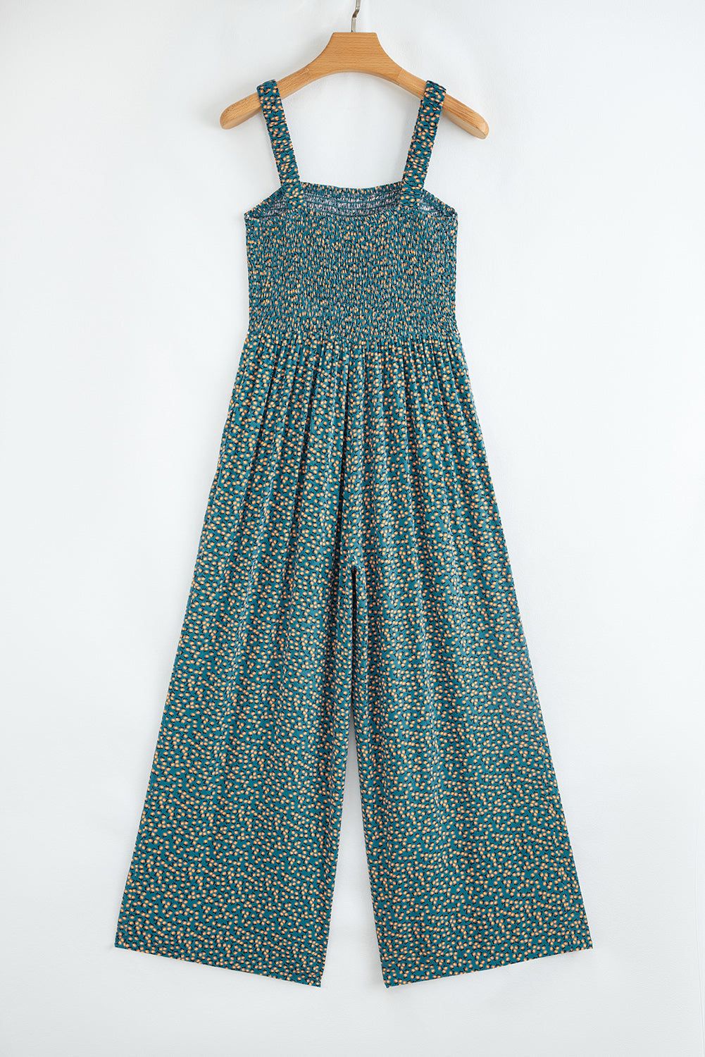 Green Floral Print High Waist Square Neck Jumpsuit