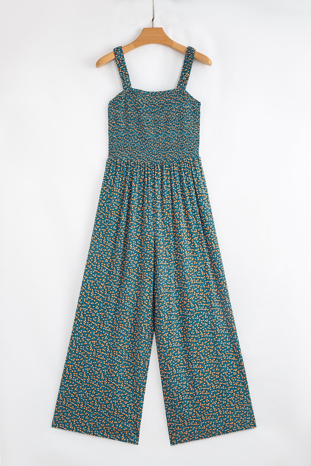 Green Floral Print High Waist Square Neck Jumpsuit