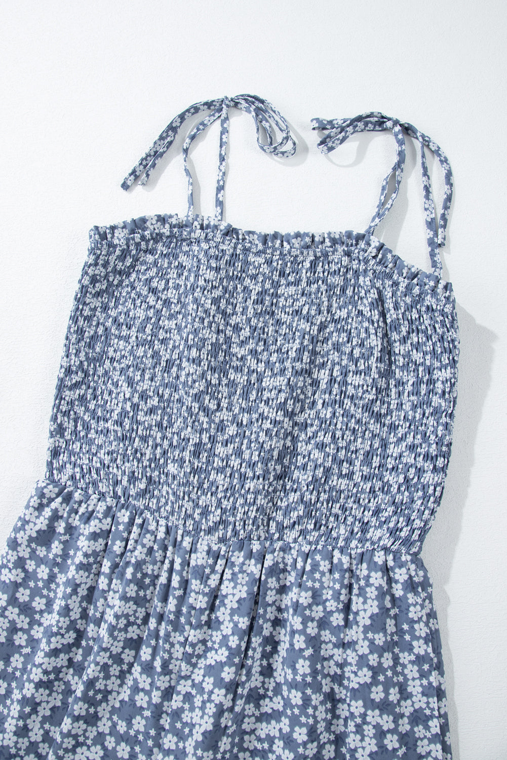 Dusk Blue Thin Straps Wide Leg Floral Jumpsuit