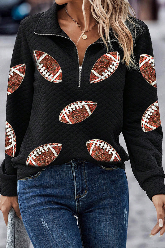 Black Football Patched Quarter Zip Sweatshirt