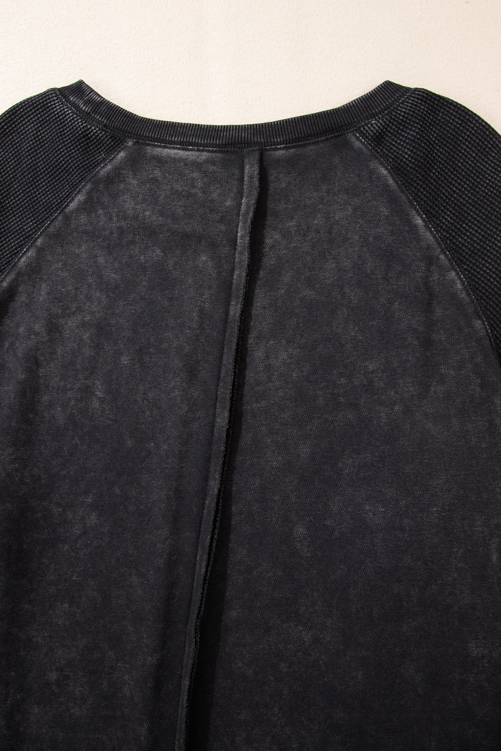 Black Solid Waffle Knit Patchwork Sweatshirt
