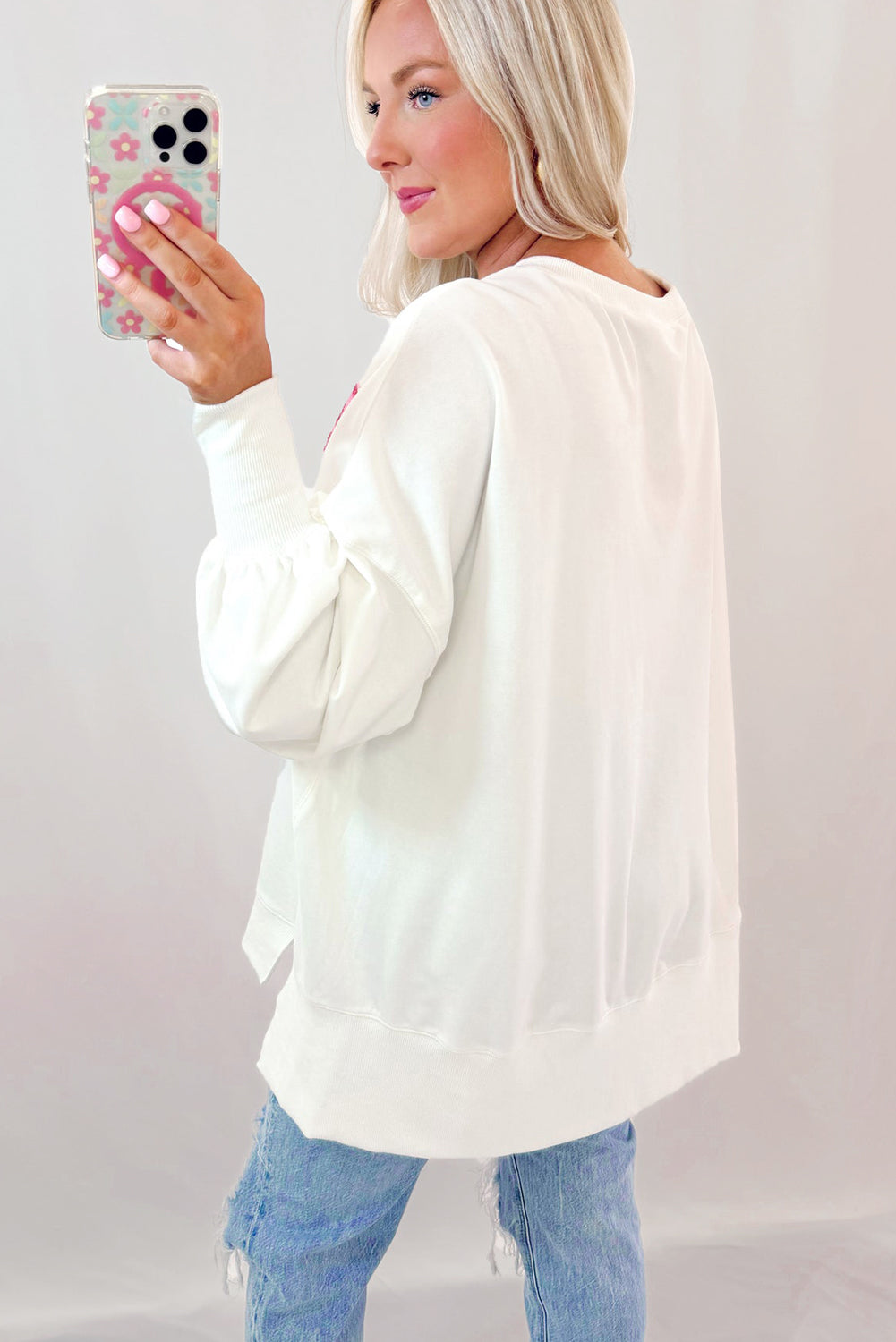 White Bowknot High Low Oversize Sweatshirt