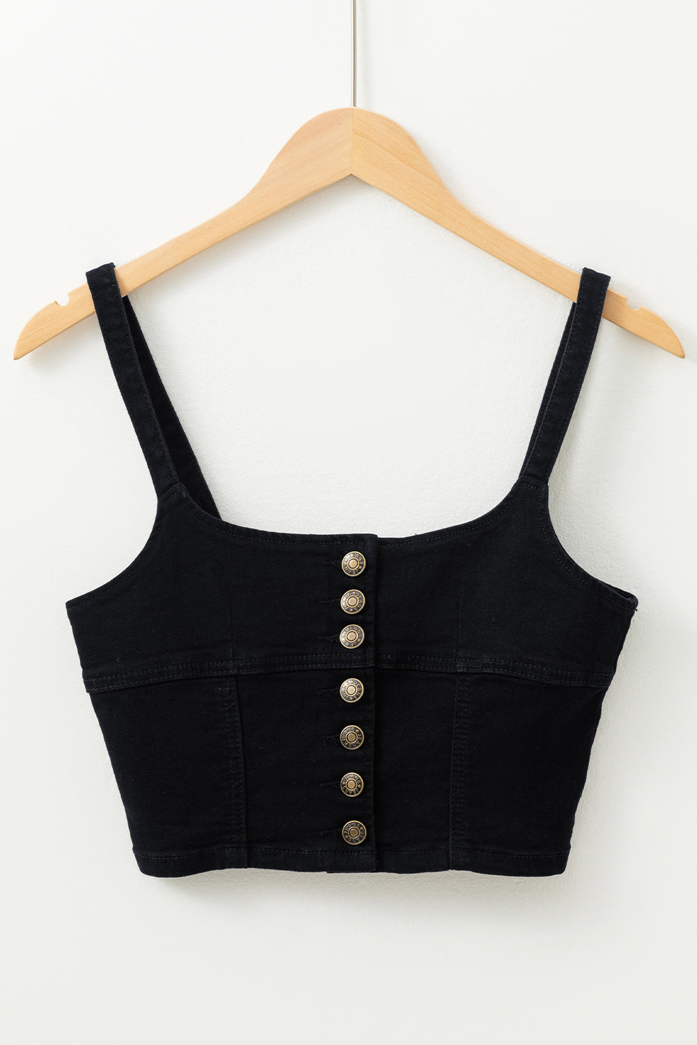Black Acid Wash Buttoned Cropped Denim Tank Top